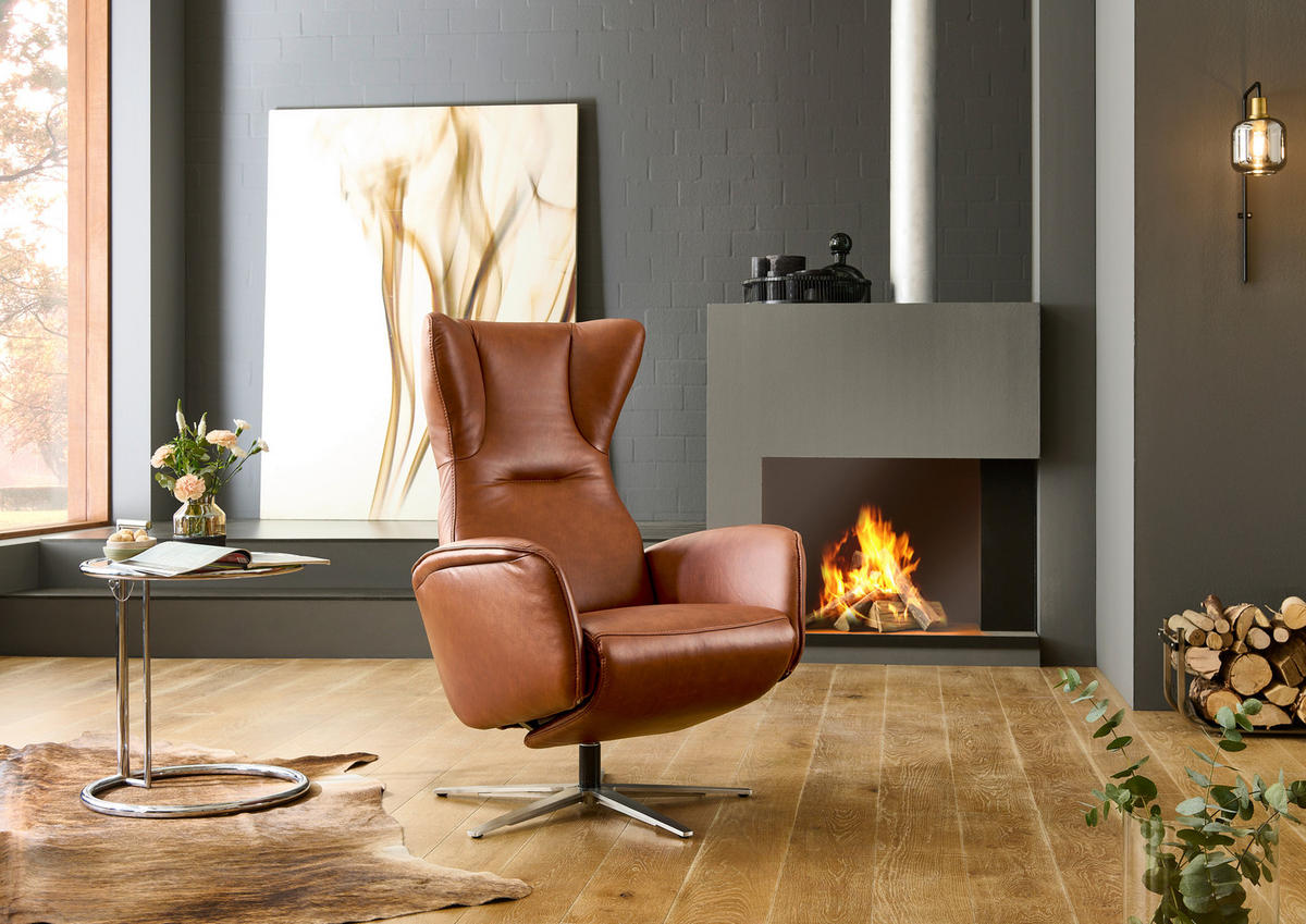 RELAXSESSEL Leder Senfgelb  - Senfgelb/Schwarz, Design, Leder/Metall (75/106/86cm) - Valdera