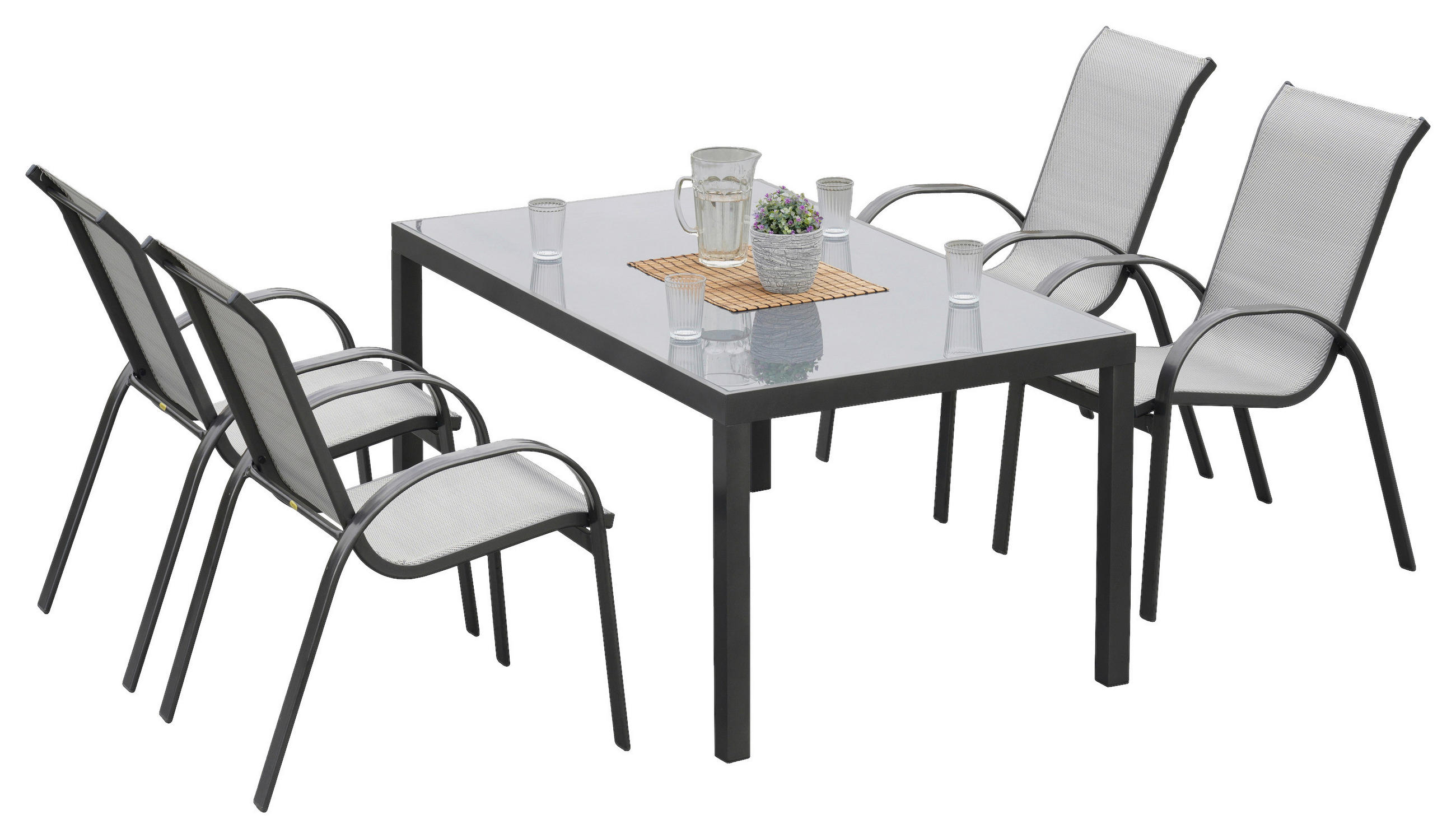 GARTENTISCHGRUPPE Aluminium  - Graphitfarben/Braun, MODERN, Glas/Kunststoff - Gardenson