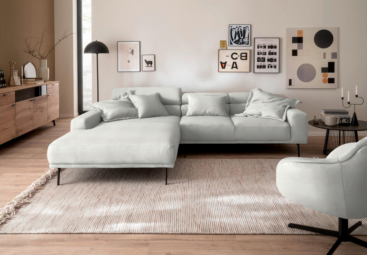 ECKSOFA Cord Weiss  - Weiss/Schwarz, Design, Textil/Metall (215-217/293cm) - Schöner Wohnen