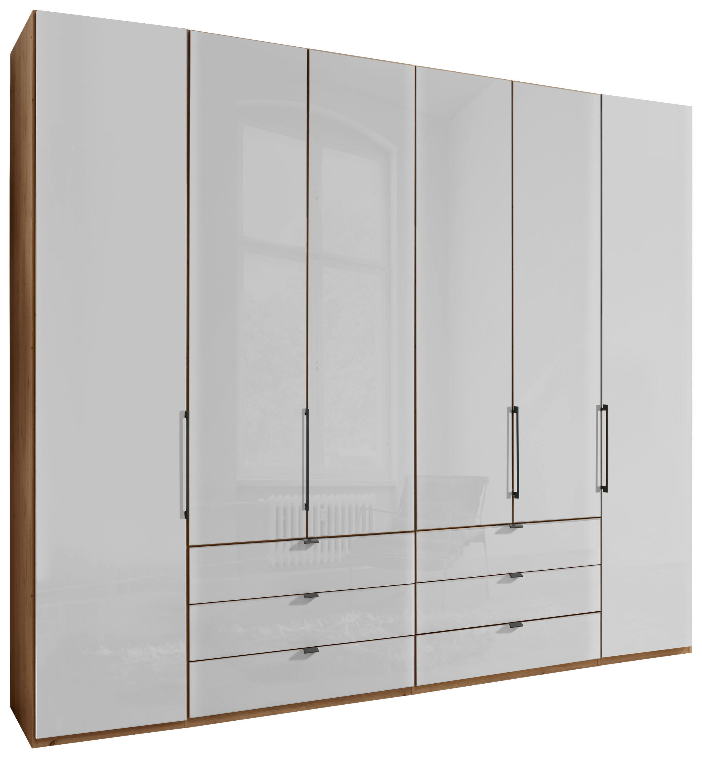 FALTTÜRENSCHRANK 250/236/58 cm 4-türig Weiß, Eiche Bianco  - Schieferfarben/Eiche Bianco, KONVENTIONELL, Glas/Holzwerkstoff (250/236/58cm) - Dieter Knoll