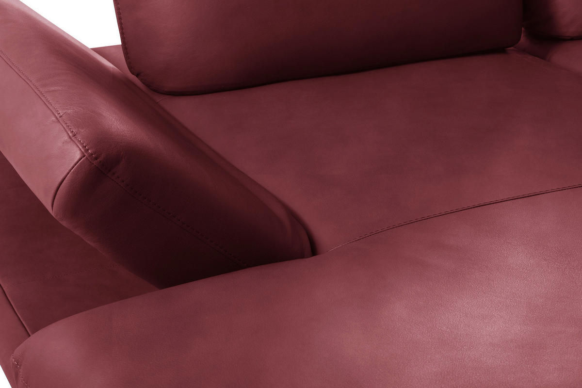 ECKSOFA Kirschrot Echtleder Armteilverstellung, Kopfteilverstellung, Sitztiefenverstellung  - Schwarz/Kirschrot, Design, Leder/Metall (180/291cm) - Celina Home