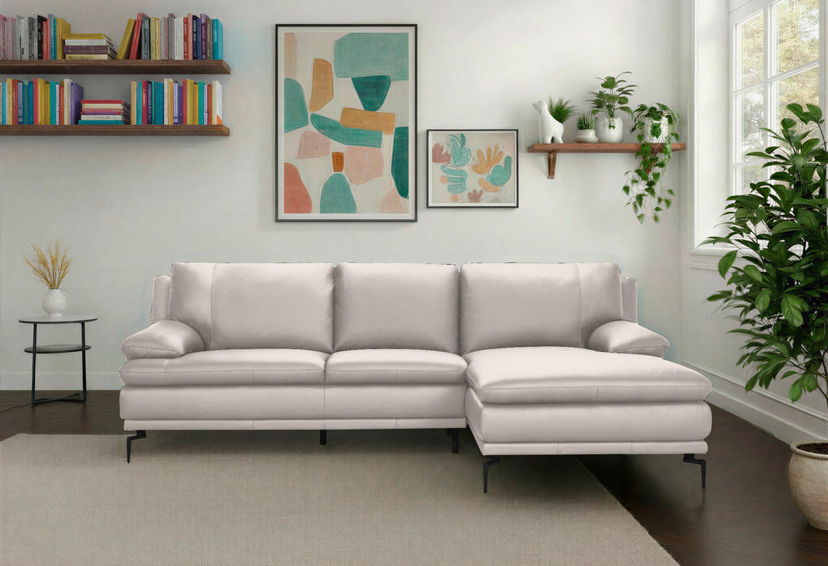 ECKSOFA Weiß Echtleder  - Schwarz/Weiß, Design, Leder (248/158cm) - MID.YOU