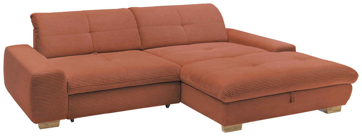ECKSOFA Orange Cord  - Eichefarben/Orange, Design, Holz/Textil (276/198cm) - SetOne by Musterring