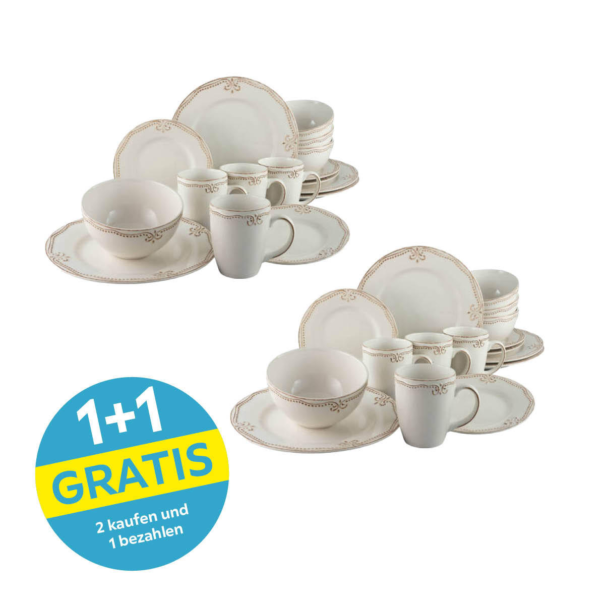 Kombiservice Keramik 4 Perosnen Geschirr Set