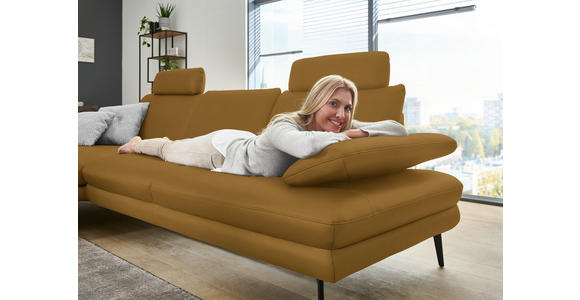 ECKSOFA in Echtleder Currygelb 180/310 cm - Currygelb/Schwarz, Design, Leder/Metall (180/310cm) - Dieter Knoll