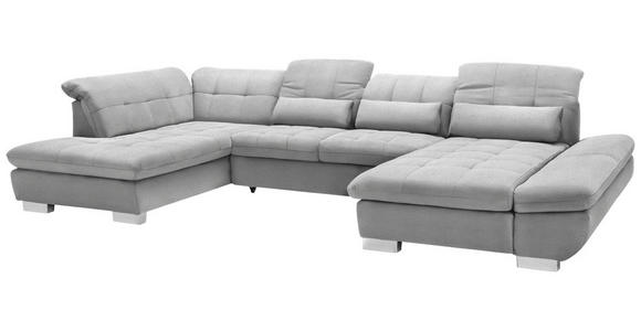 WOHNLANDSCHAFT  in Mikrofaser Hellgrau  - Chromfarben/Hellgrau, Design, Kunststoff/Textil (211/350/204cm) - Xora