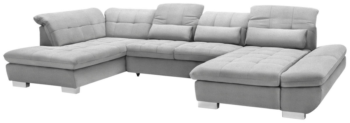 WOHNLANDSCHAFT in Mikrofaser Hellgrau  - Chromfarben/Hellgrau, Design, Kunststoff/Textil (211/350/204cm) - Xora