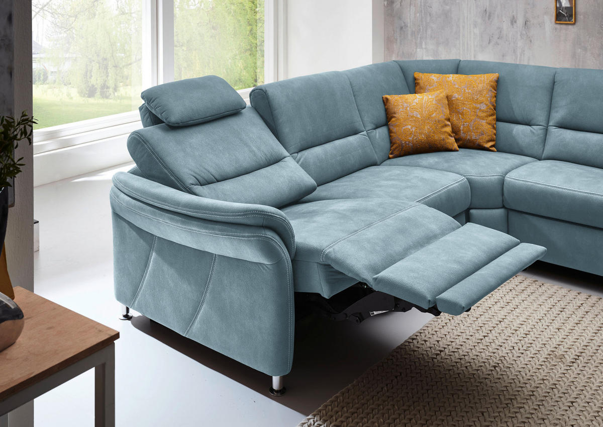 SOFFA i mikrofiber ljusblå  - ljusblå/aluminiumfärg, Klassisk, metall/textil (262/335/173cm) - Beldomo System
