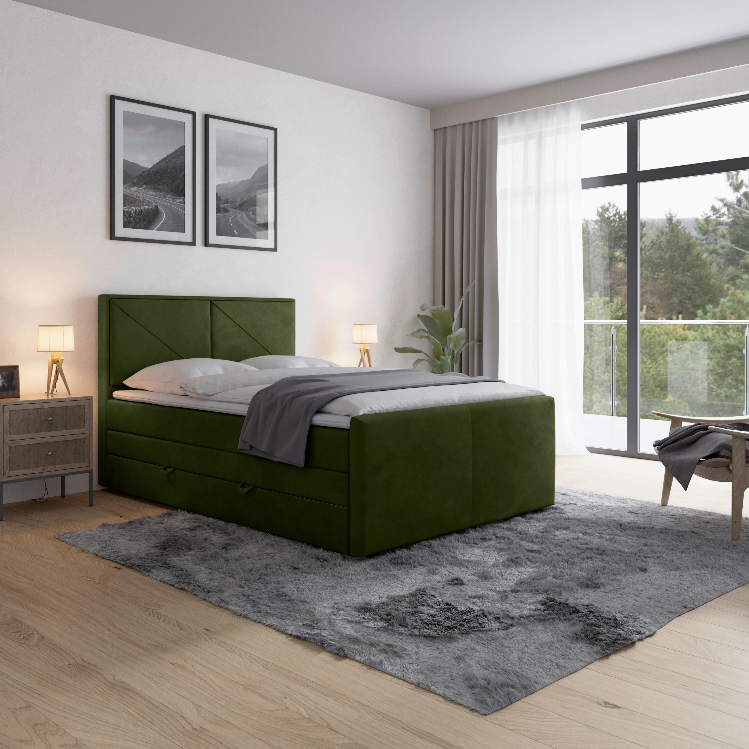 BOXSPRINGBETT 120/200 cm,  in Grün, Topper, Matratzen, H2 + H2 = mittel  - Grün, MODERN, Holz/Kunststoff (120/200cm) - MID.YOU