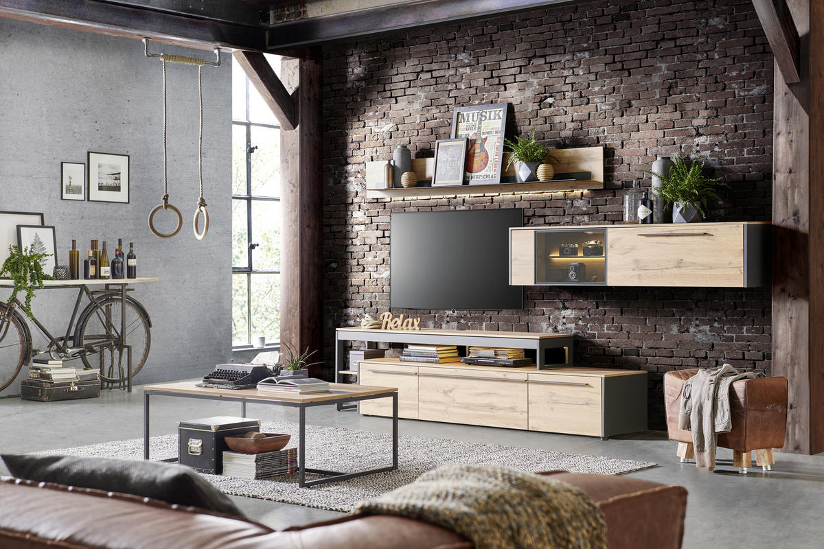 COUCHTISCH in Holzwerkstoff 110/70/42,4 cm  - Eichefarben/Schwarz, Design, Holzwerkstoff/Metall (110/70/42,4cm) - Hom`in