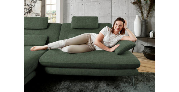 ECKSOFA in Velours Olivgrün 184/284 cm - Schwarz/Olivgrün, Design, Textil/Metall (184/284cm) - Dieter Knoll