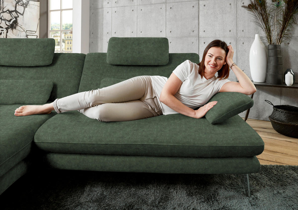 ECKSOFA in Velours Olivgrün  - Schwarz/Olivgrün, Design, Textil/Metall (184/284cm) - Dieter Knoll
