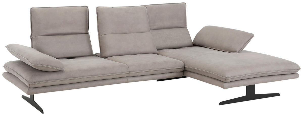 ECKSOFA Grau Mikrofaser  - Schwarz/Grau, Design, Textil/Metall (291/164cm) - Chilliano