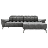 ECKSOFA inkl. Funktionen Dunkelgrau Chenille Rücken echt, Relaxfunktion, Kopfteilverstellung  - Edelstahlfarben/Dunkelgrau, Design, Textil/Metall (266/105-178cm) - Xora
