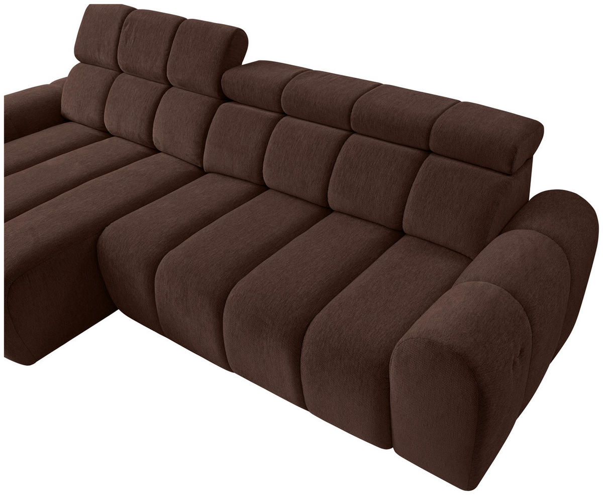 ECKSOFA Dunkelbraun Chenille Bettkasten, Rücken echt, Relaxfunktion, Kopfteilverstellung  - Dunkelbraun/Schwarz, Design, Kunststoff/Textil (152/290cm) - Stylife