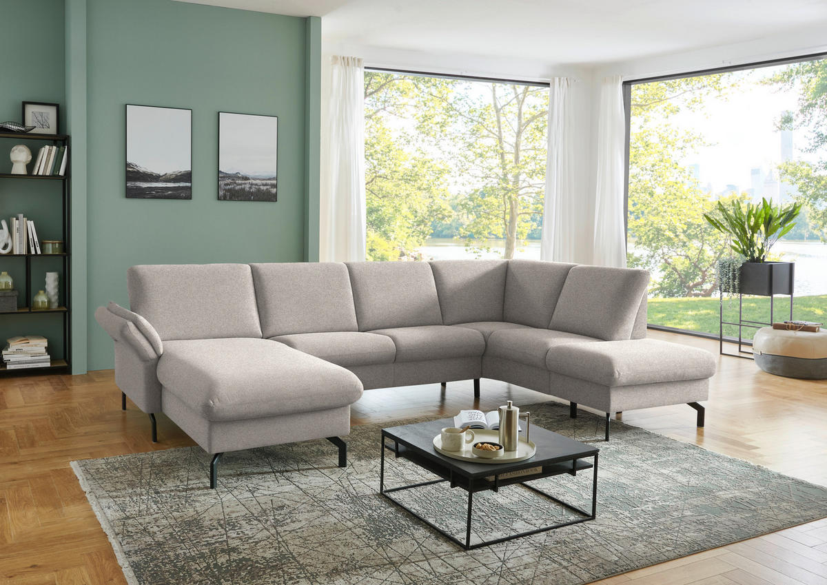 WOHNLANDSCHAFT  in Flachgewebe Beige  - Beige/Schwarz, KONVENTIONELL, Textil/Metall (170/307/190cm) - Beldomo Comfort