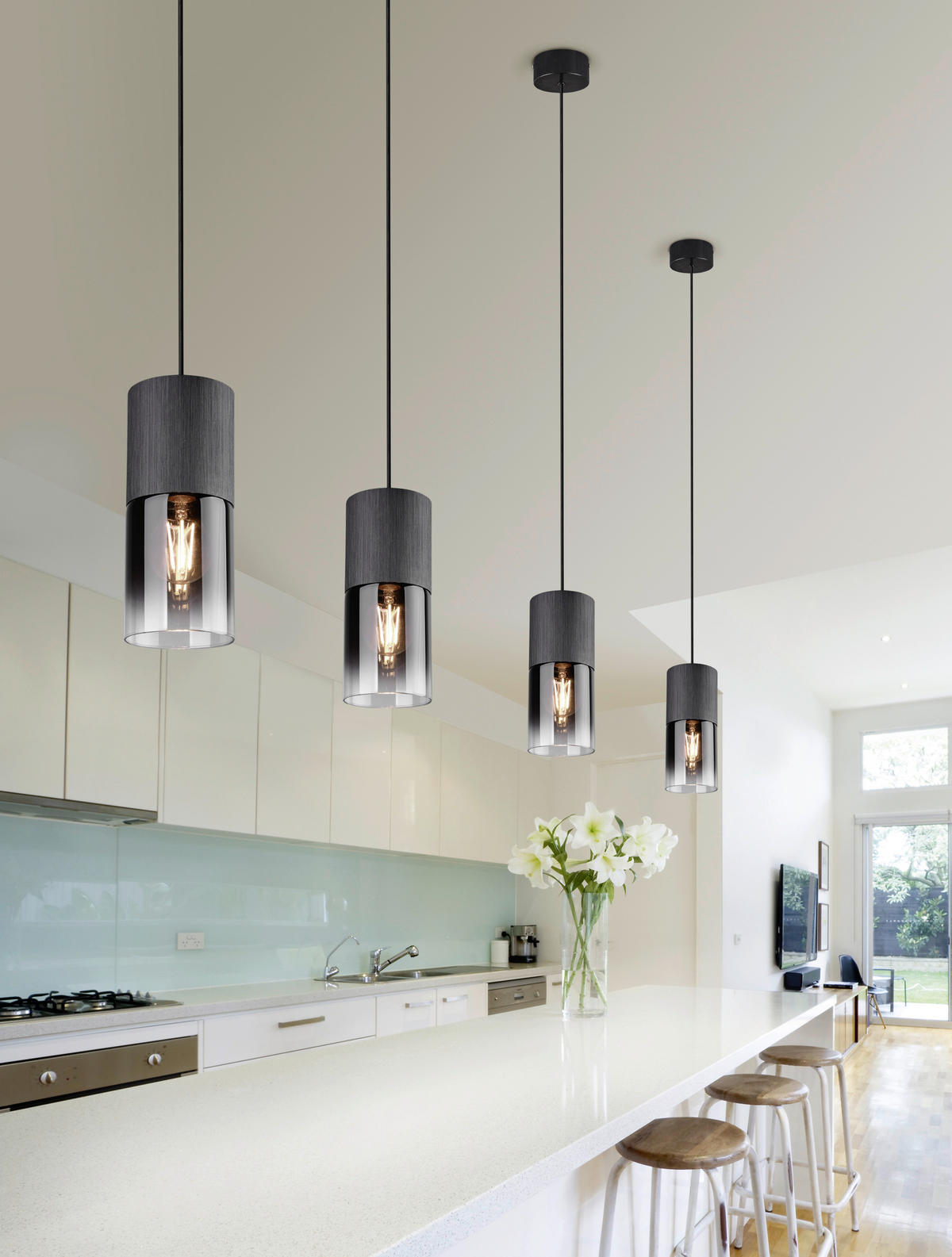 HÄNGELEUCHTE 10/10/23-150 cm    - Schwarz, Design, Glas/Metall (10/10/23-150cm) - Trio Leuchten