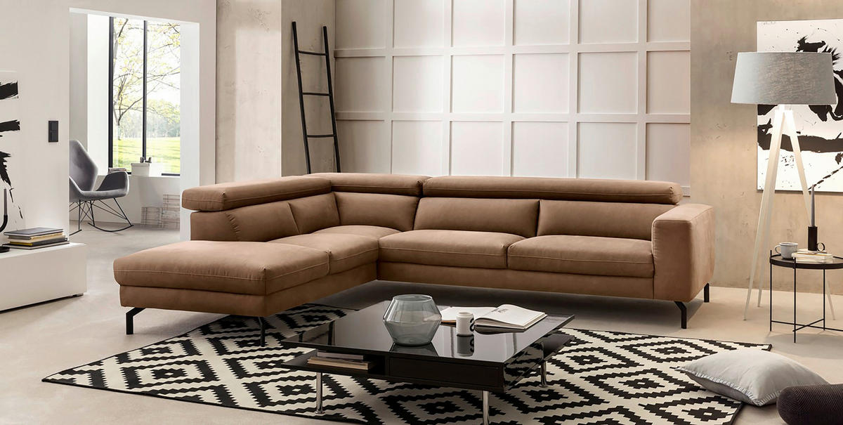 ECKSOFA in Mikrofaser Braun  233/305 cm  - Schwarz/Braun, MODERN, Textil/Metall (233/305cm) - Trendmanufaktur