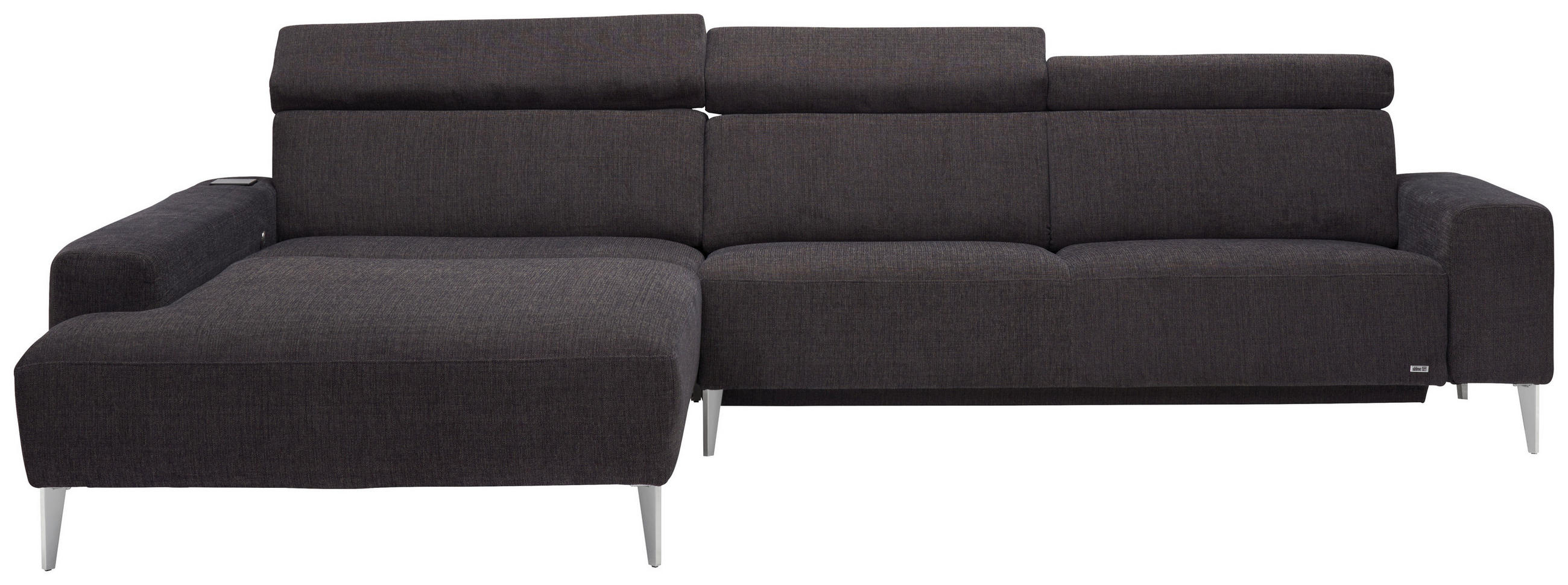ECKSOFA in Webstoff Dunkelbraun  205/308 cm  - Dunkelbraun/Alufarben, Design, Textil/Metall (205/308cm) - Sedda
