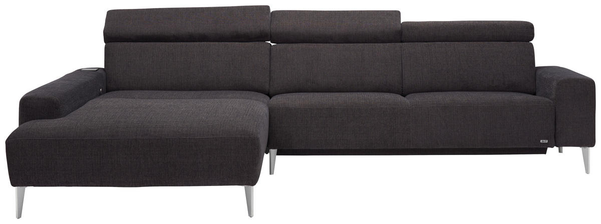 ECKSOFA Dunkelbraun Webstoff  - Dunkelbraun/Alufarben, Design, Textil/Metall (205/308cm) - Sedda