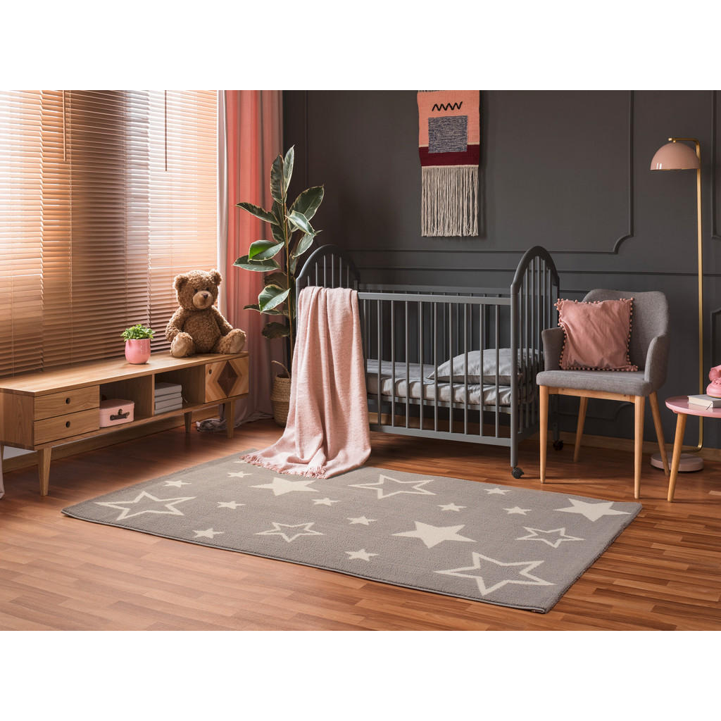 Thumbnail - Ben'n'jen Kinderteppich, Grau, Textil, Stern, rechteckig, 65x130 cm, Oeko-Tex® Standard 100, für Fußbodenheizung geeigne...