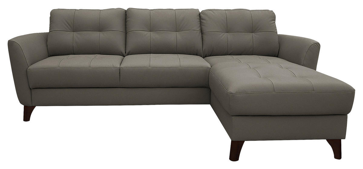 ECKSOFA in Lederlook Echtleder Schlammfarben  - Schlammfarben/Buchefarben, Design, Leder/Holz (238/168cm) - Livetastic