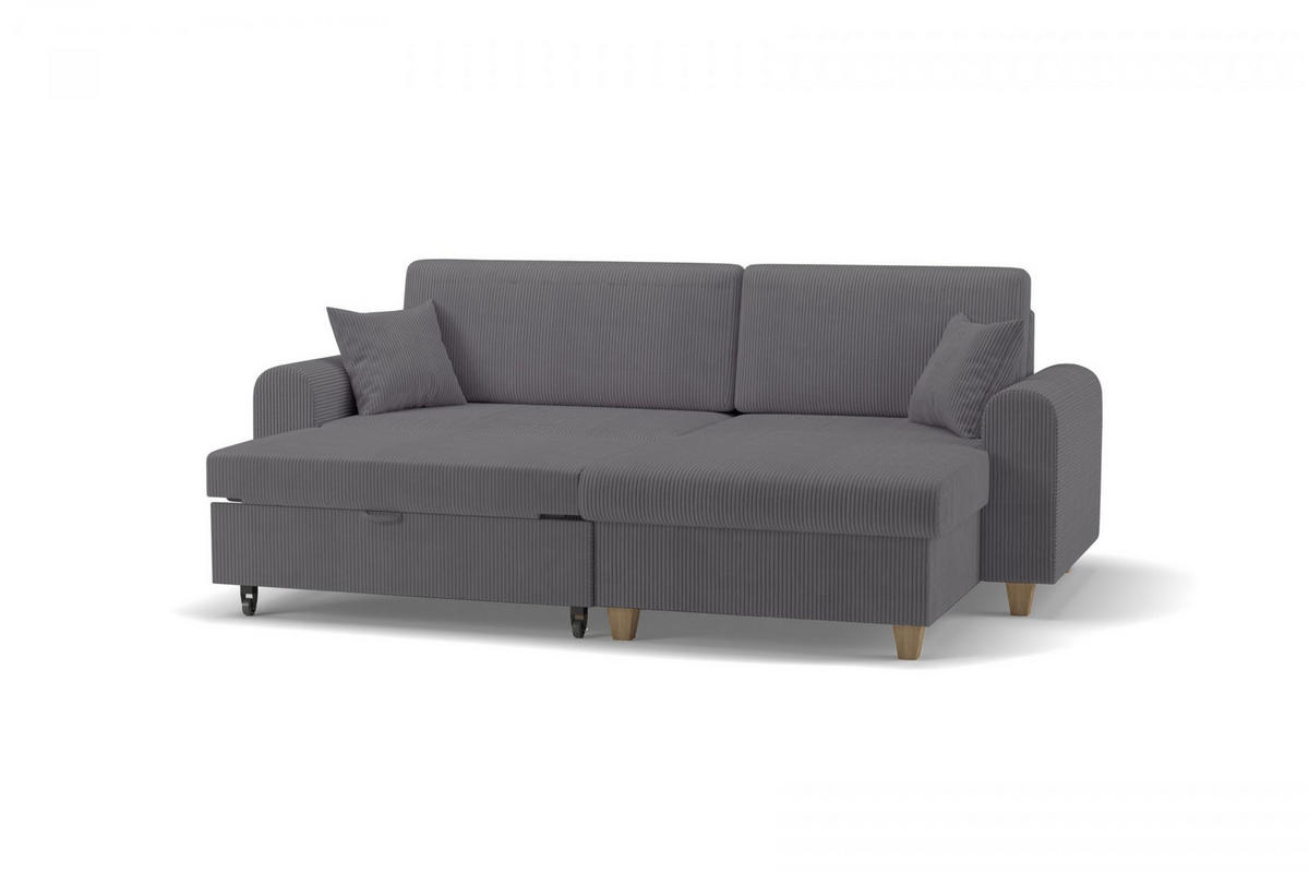ECKSOFA CORD Grau Velours  - Beige/Buchefarben, Design, Holz/Textil (237/124cm) - MID.YOU