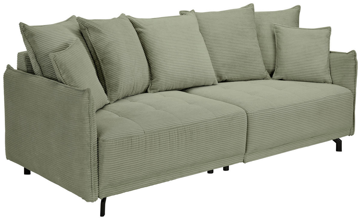 BIGSOFA in Cord Olivgrün  - Schwarz/Olivgrün, Design, Textil/Metall (226/91/103cm) - Carryhome