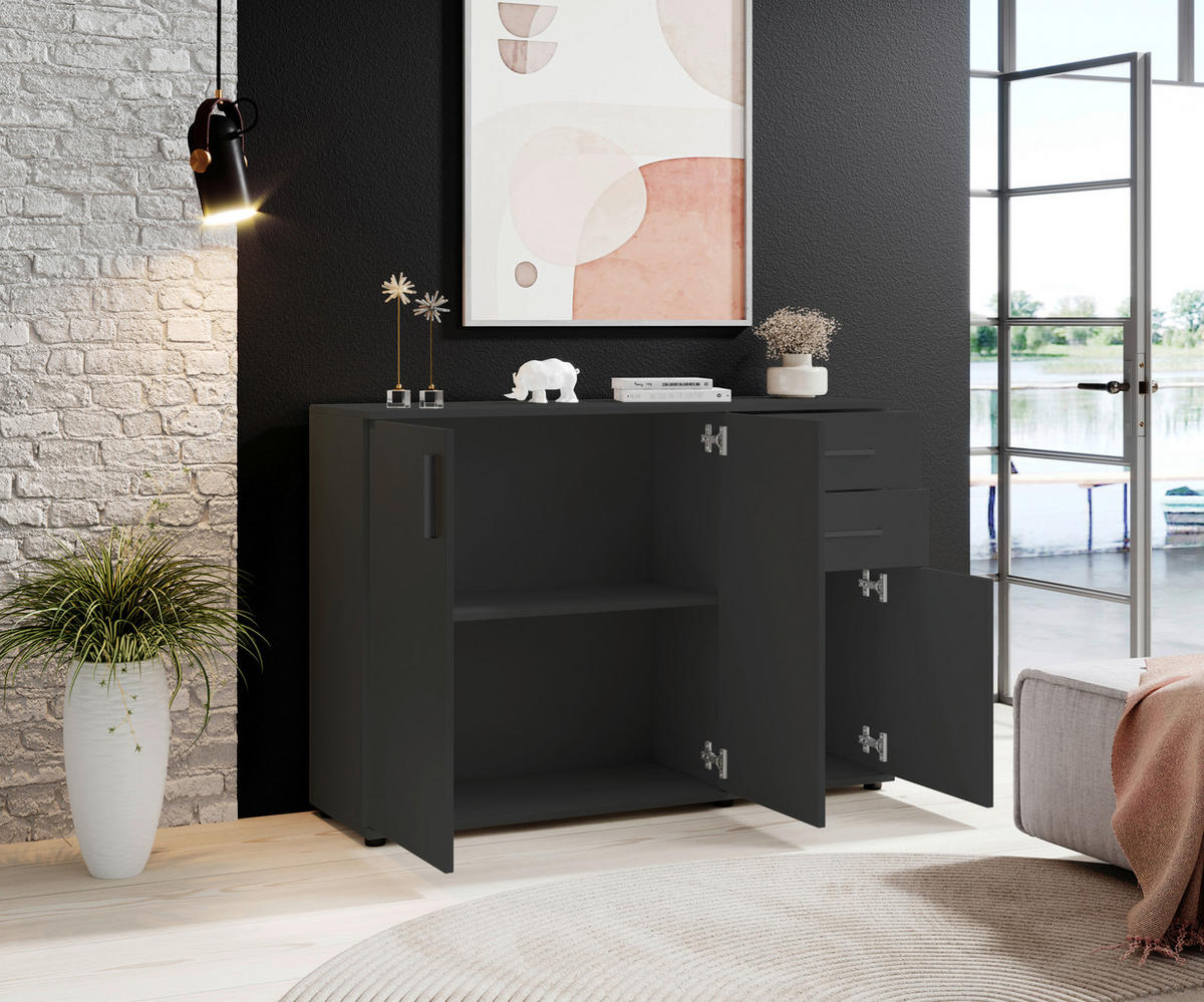 Sideboard Basel BC 1040  in 120/84/35 cm  - Anthrazit/Schwarz, Design, Holzwerkstoff/Kunststoff (120/84/35cm) - Livetastic