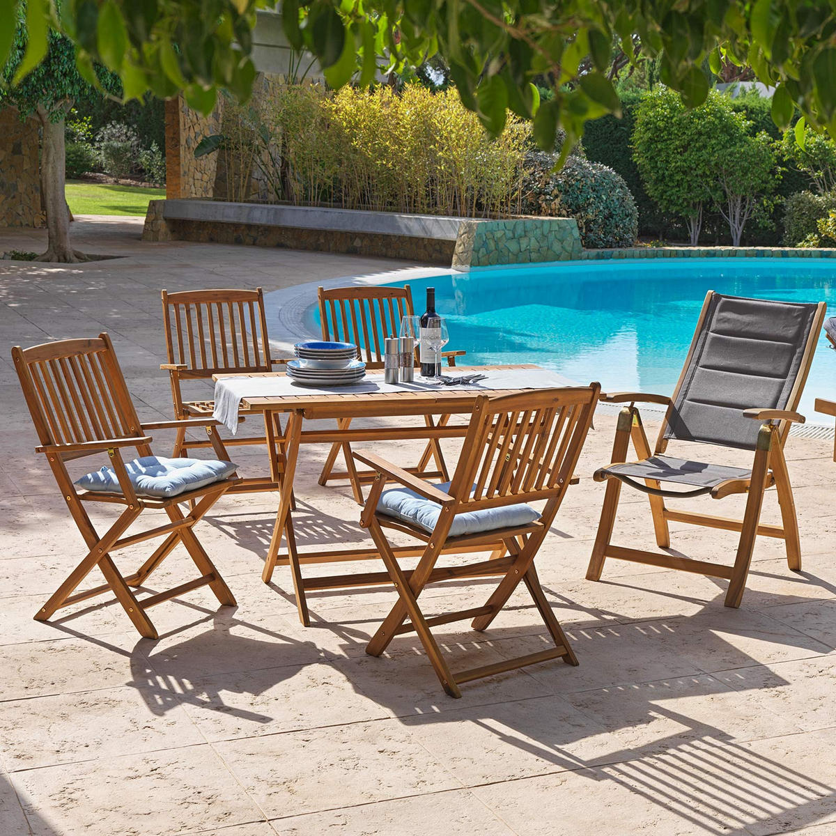 GARTENTISCHGRUPPE  - Akaziefarben, MODERN, Holz (120cm) - Beldano