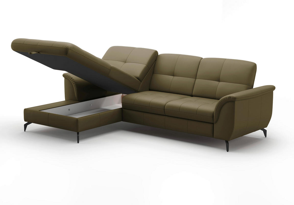 ECKSOFA in Echtleder Olivgrün  164/262 cm  - Schwarz/Olivgrün, MODERN, Leder/Metall (164/262cm) - Sit & More