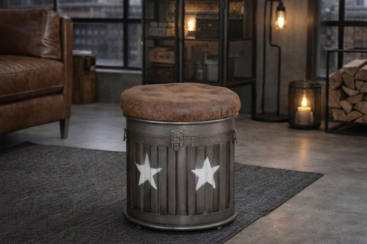 HOCKER Mikrofaser Braun, Grau  - Braun/Grau, Design, Textil/Metall (36/36/46,5cm) - MID.YOU