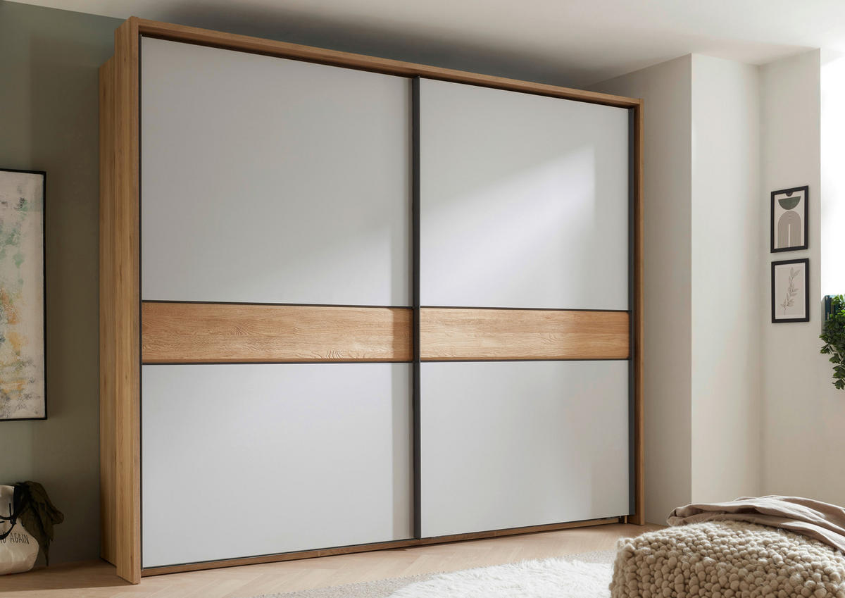 SCHWEBETÜRENSCHRANK  in Eichefarben, Hellgrau  - Eichefarben/Hellgrau, Design, Holz/Holzwerkstoff (240/225,5/60cm) - Xora