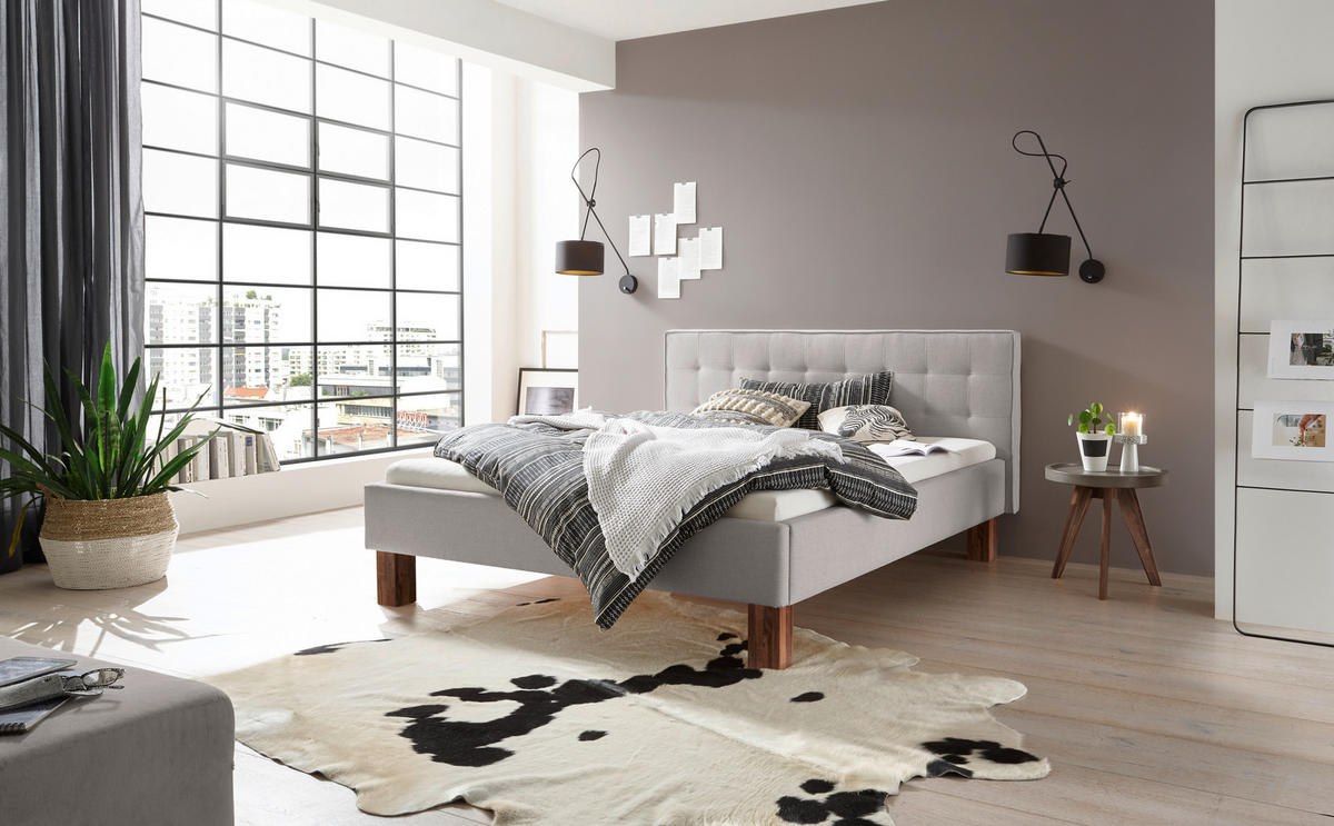 POLSTERBETT gepolstertes Kopfteil 180/200 cm  in Grau, Nussbaumfarben  - Nussbaumfarben/Grau, KONVENTIONELL, Holz/Textil (180/200cm) - Hasena