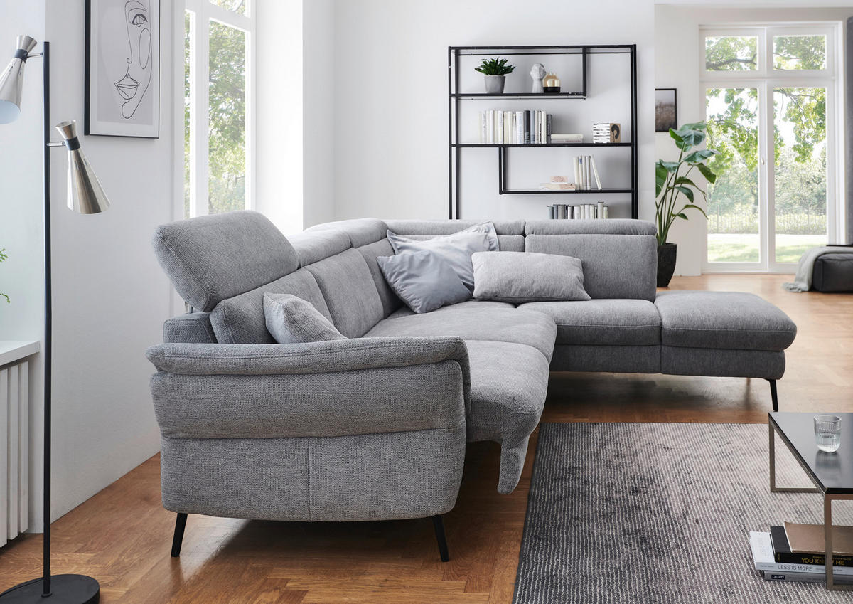 ECKSOFA in Struktur Grau  - Schwarz/Grau, Modern, Textil/Metall (275/235cm) - Cantus