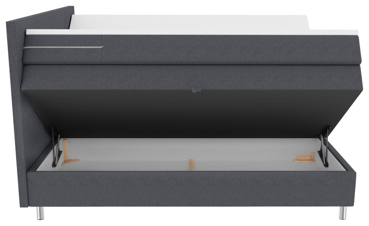 BOXSPRINGBETT 200/200 cm,  in Anthrazit, Bettkasten, Topper, Matratzen, H3 = fest  - Chromfarben/Anthrazit, KONVENTIONELL, Kunststoff/Textil (200/200cm) - Boxxx