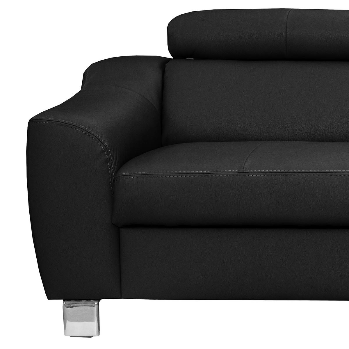 ECKSOFA Schwarz Echtleder Lederlook  - Chromfarben/Schwarz, Design, Leder/Textil (245/208cm) - Livetastic