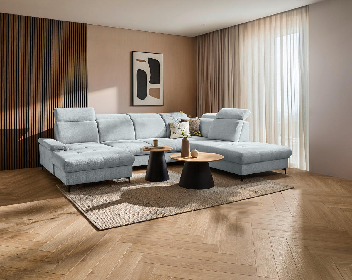 WOHNLANDSCHAFT Hellgrau Struktur  - Hellgrau/Schwarz, Design, Textil/Metall (190/364/270cm) - Stylife