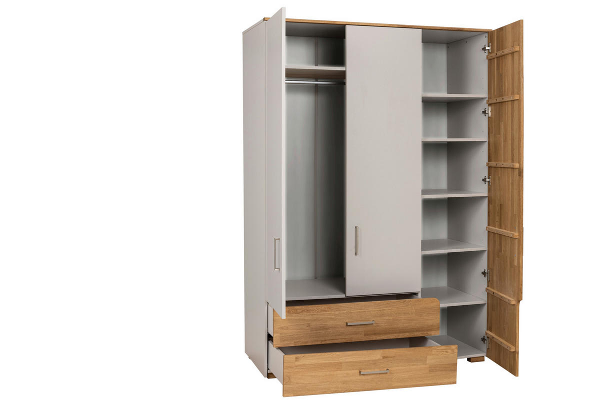 DREHTÜRENSCHRANK 3-türig Eiche massiv Grau, Eichefarben  - Eichefarben/Silberfarben, KONVENTIONELL, Holz/Holzwerkstoff (145/212/60cm) - Cantus