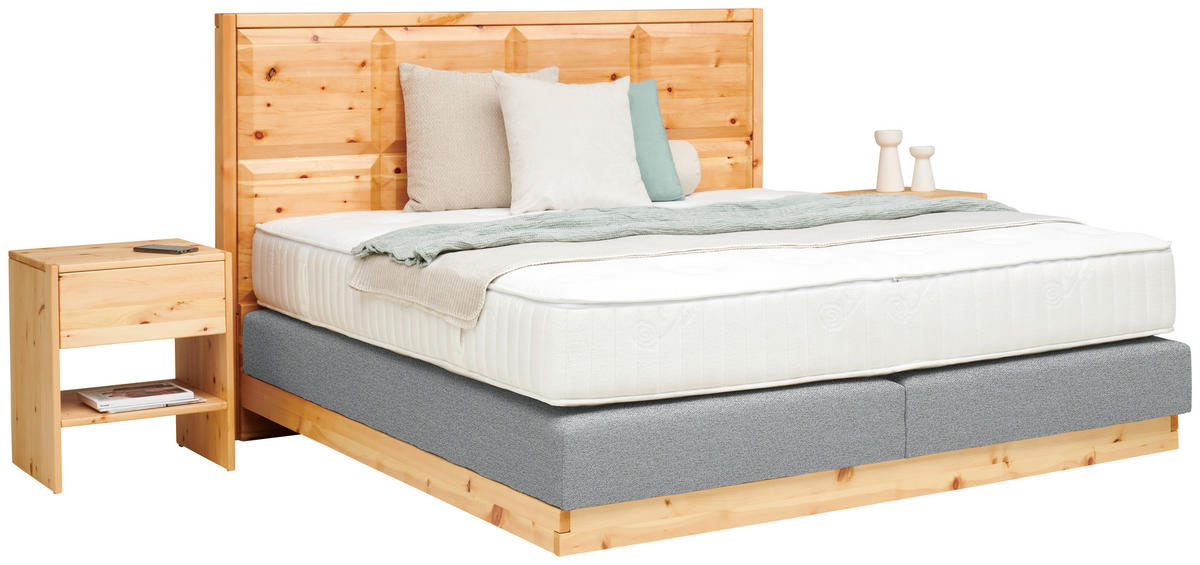 BOXSPRINGBETT 180/200 cm  Zirbelkieferfarben, Hellgrau  - Zirbelkieferfarben/Hellgrau, Natur, Holz/Textil (180/200cm) - Valnatura