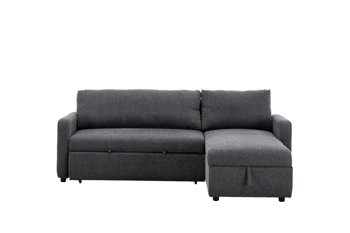 ECKSOFA TUMO Dunkelgrau Leinenoptik Rückenkissen, Bettkasten  - Dunkelgrau/Schwarz, Design, Kunststoff/Textil (152,5/225,5cm) - Livetastic