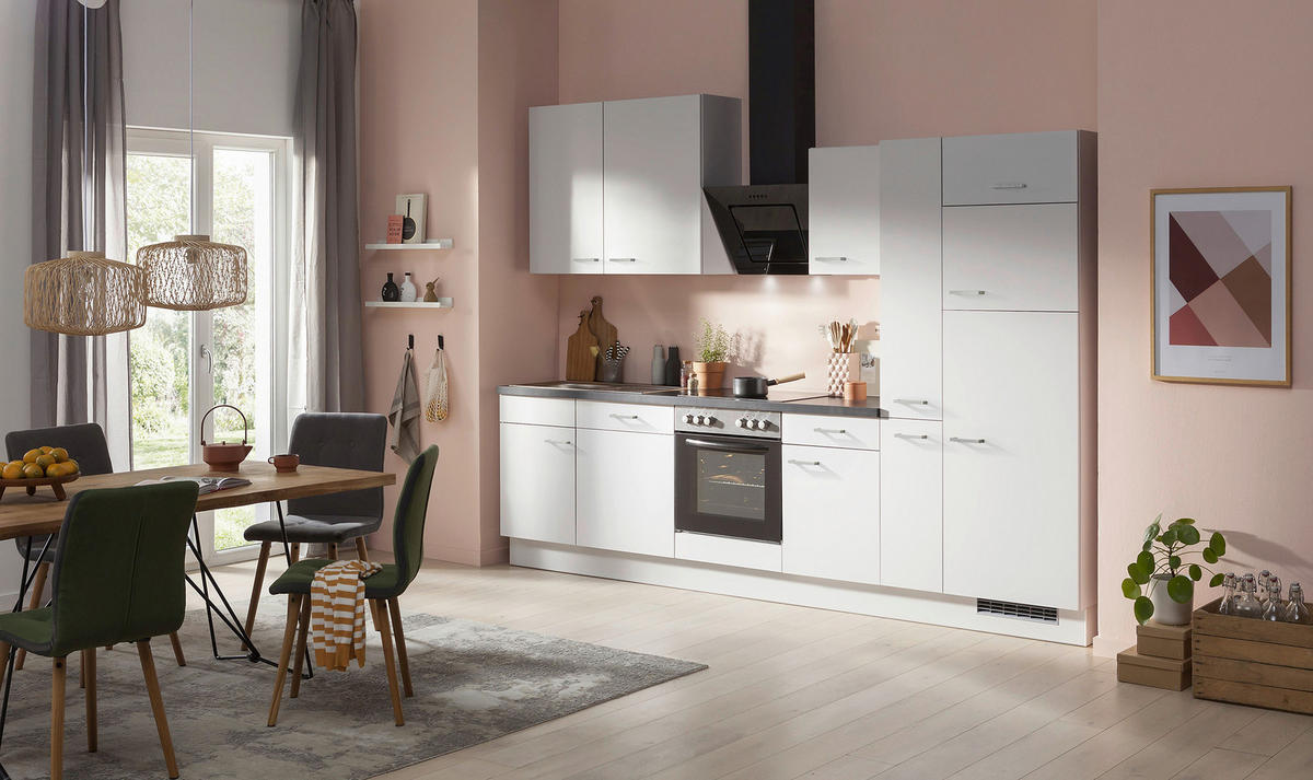 KÜCHENBLOCK 310 cm   in Grau, Schwarz  - Edelstahlfarben/Schwarz, Basics, Holzwerkstoff/Metall (310cm) - Impuls