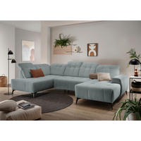 WOHNLANDSCHAFT SANO Hellblau Cord  - Schwarz/Hellblau, MODERN, Textil/Metall (200/337/180cm) - Livetastic