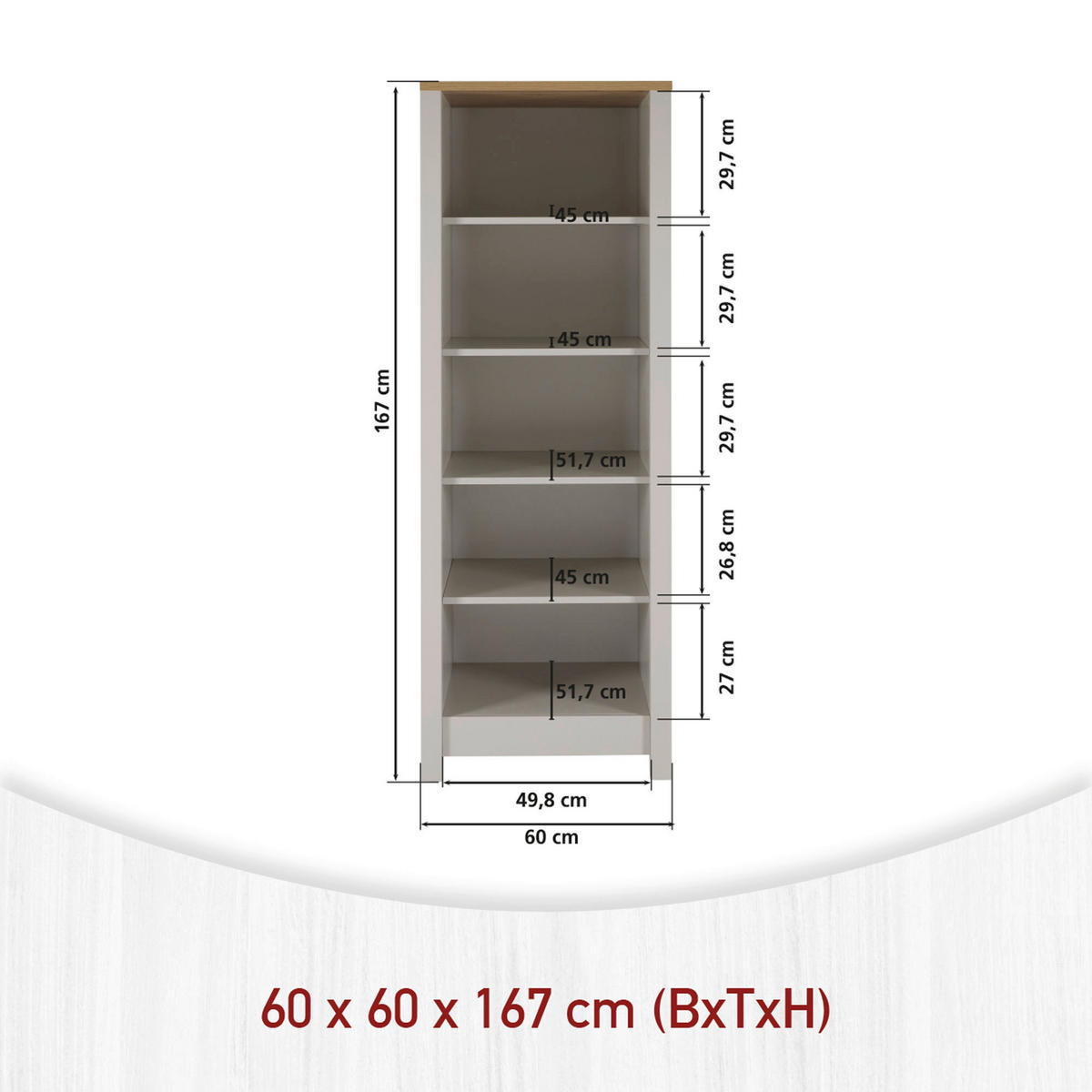 STANDREGAL Kaschmir, Eiche Artisan  - Kaschmir/Eiche Artisan, ROMANTIK / LANDHAUS, Holzwerkstoff (60/167/60cm) - home24