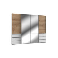 SCHWEBETÜRENSCHRANK Weiss, Plankeneiche  - Chromfarben/Weiss, Modern, Holzwerkstoff/Metall (300/236/65cm) - MID.YOU