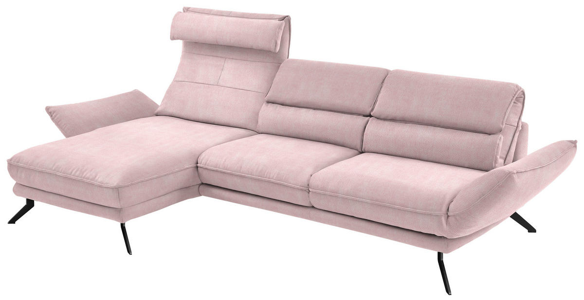 ECKSOFA in Velours Hellrosa  153/283 cm  - Hellrosa/Schwarz, Design, Textil/Metall (153/283cm) - Valdera