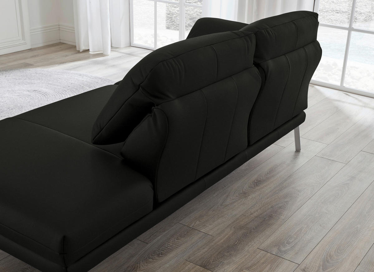 RÉCAMIERE in Echtleder Schwarz  - Chromfarben/Schwarz, Design, Leder/Metall (209/85-109/95-16cm) - Dieter Knoll