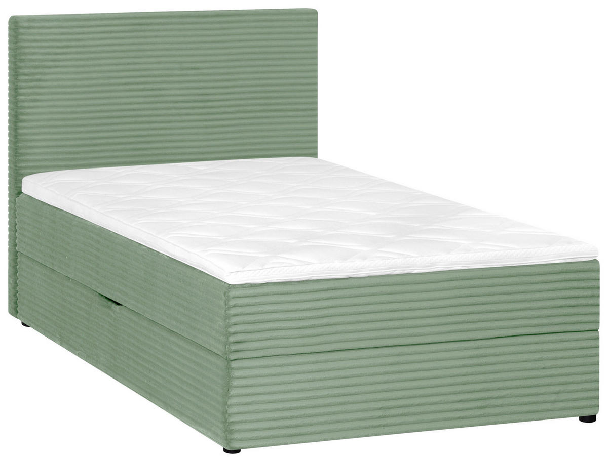 BOXBETT 120/200 cm,  in Olivgrün, Matratze, Bettkasten, Topper, H3 = fest  - Schwarz/Olivgrün, Trend, Kunststoff/Textil (120/200cm) - Boxxx