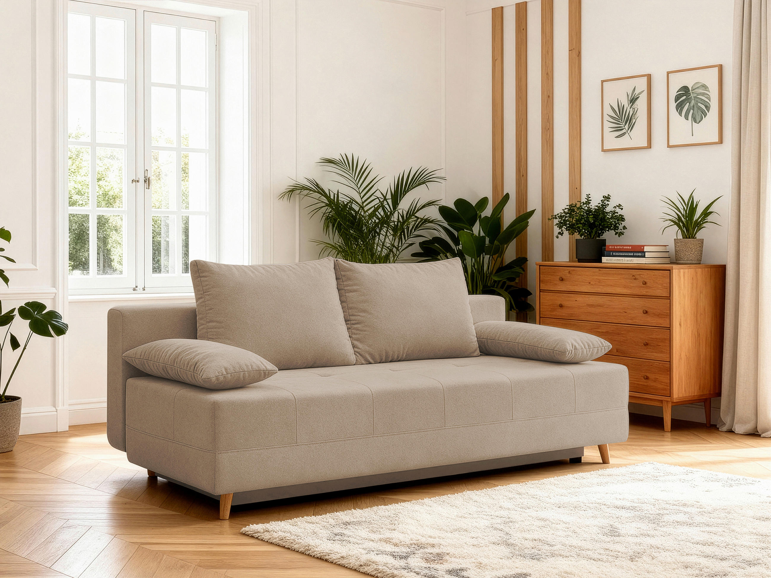 SCHLAFSOFA LUMOS Samt Braun  inkl. Rückenkissen, Armlehnenkissen, Schlaffunktion, Rücken echt, Stauraum  - Naturfarben/Braun, Design, Textil (206/96/96cm) - P & B