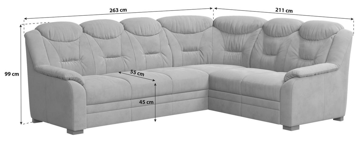 ECKSOFA Hellgrau Mikrofaser  - Hellgrau/Schwarz, Basics, Kunststoff/Textil (263/211cm) - MID.YOU